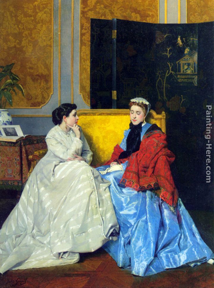 Confidences painting - Jules Adolphe Goupil Confidences art painting